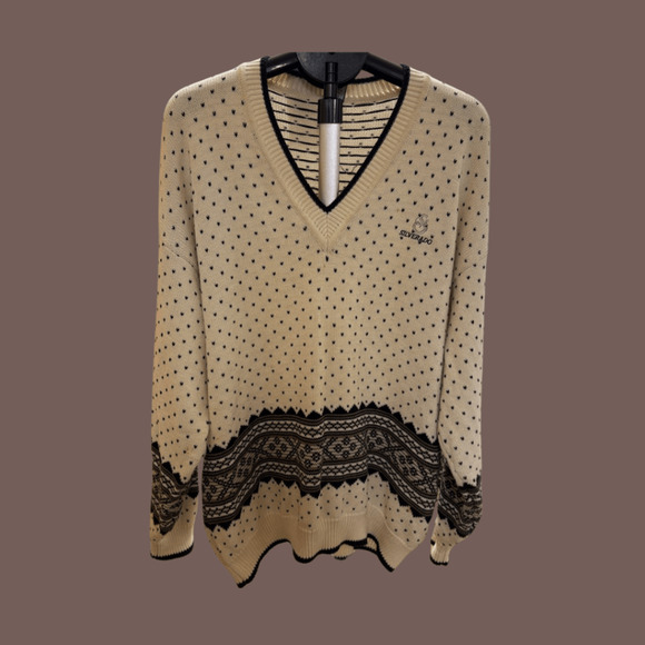 HEAD Fair Isle Sweater | Cream Black Knit | Size 8 | Vintage - Picture 1 of 5
